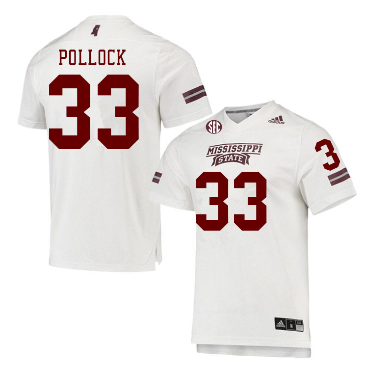 Men #33 Brice Pollock Mississippi State Bulldogs College Football Jerseys Stitched Sale-White - Click Image to Close